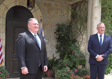 U.S. Secretary of State Michael R. Pompeo meets with Blue and White Chief Benny Gantz in the U.S. Embassy in Jerusalem, on May 13, 2020.