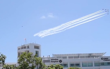 B-Roll: Thunderbirds honor first responders at Mission Hospital in Mission Viejo, California with a flyover