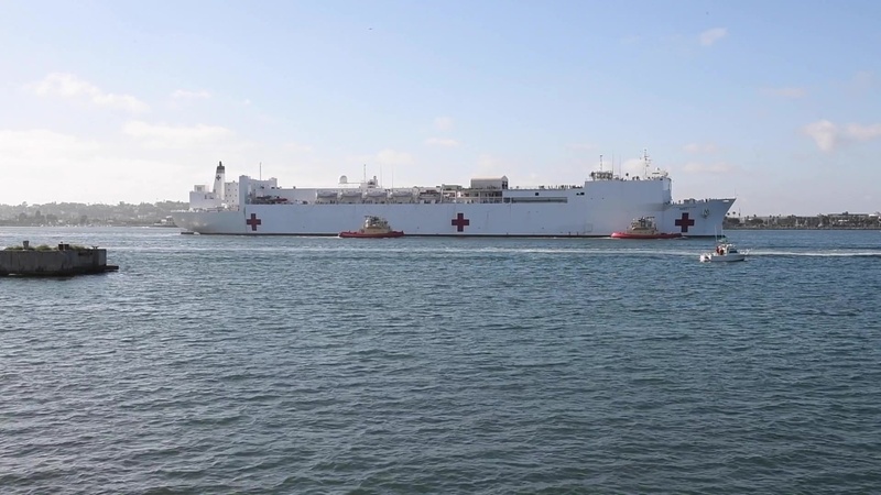 USNS Mercy Departing Los Angeles and Arriving in San Diego B-Roll