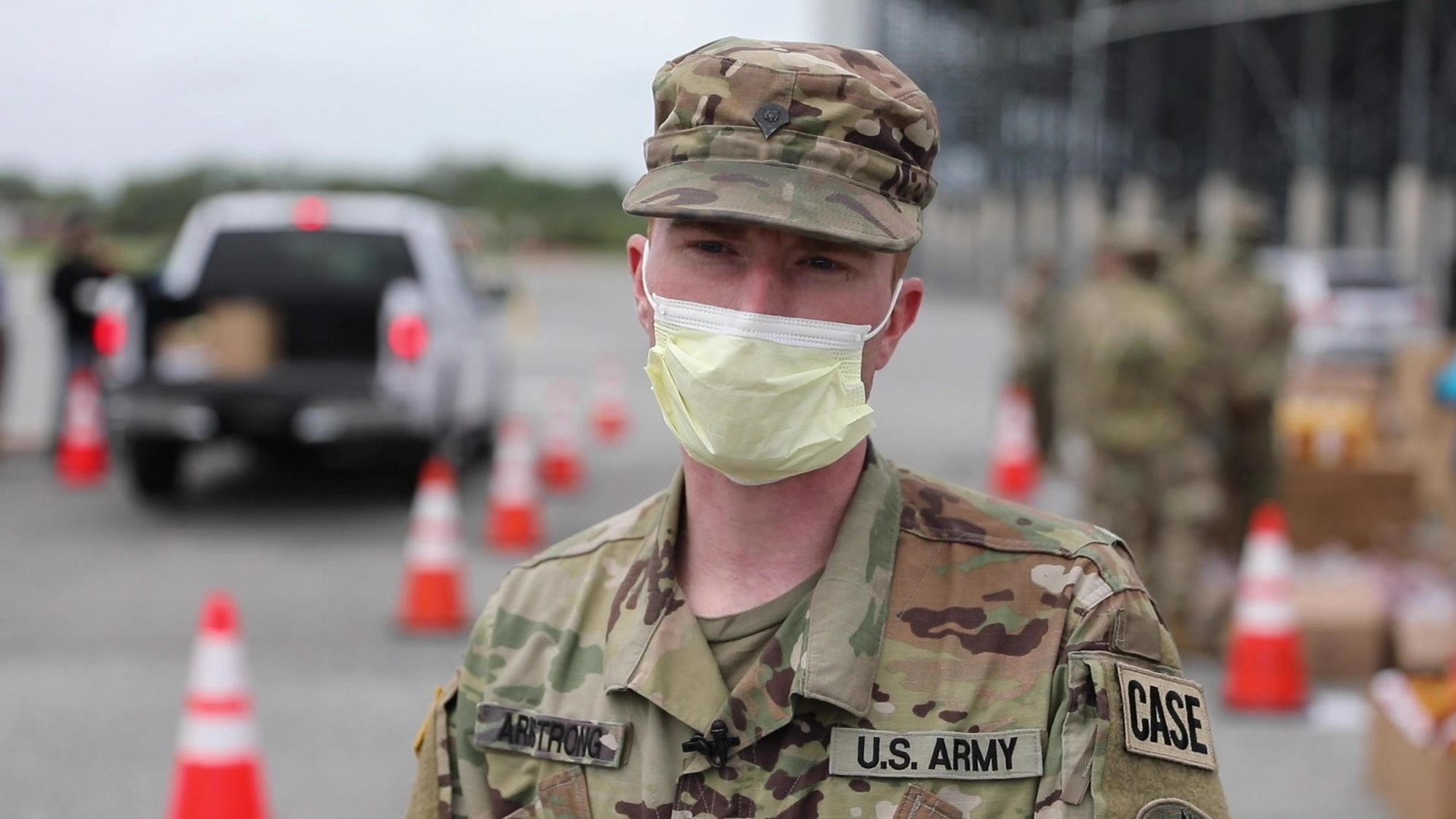 Interview: U.S. Army Specialist Nicholas Armstrong, Military Policeman, 153rd Military Police Company, Delaware Army National Guard.<br /><br />Soldiers with the Delaware National Guard join food bank volunteers during a drive-thru distribution mission on the grounds of the Dover International Speedway in Dover, Delaware, May 20, 2020. About 25 members of the Delaware National Guard helped the Food Bank of Delaware distribute thousands of pounds of much-needed pantry items to help address the increased demand for food assistance amid the coronavirus pandemic. (U.S. Army National Guard video by Capt. Brendan Mackie)