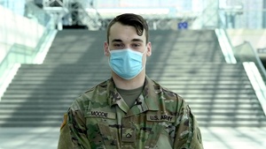 Army Pfc. Robert Moodie shout-out at the Javits Center