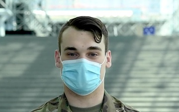 Army Pfc. Robert Moodie shout-out at the Javits Center