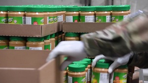 B-Roll: Soldiers build emergency kits at Los Angeles area food bank