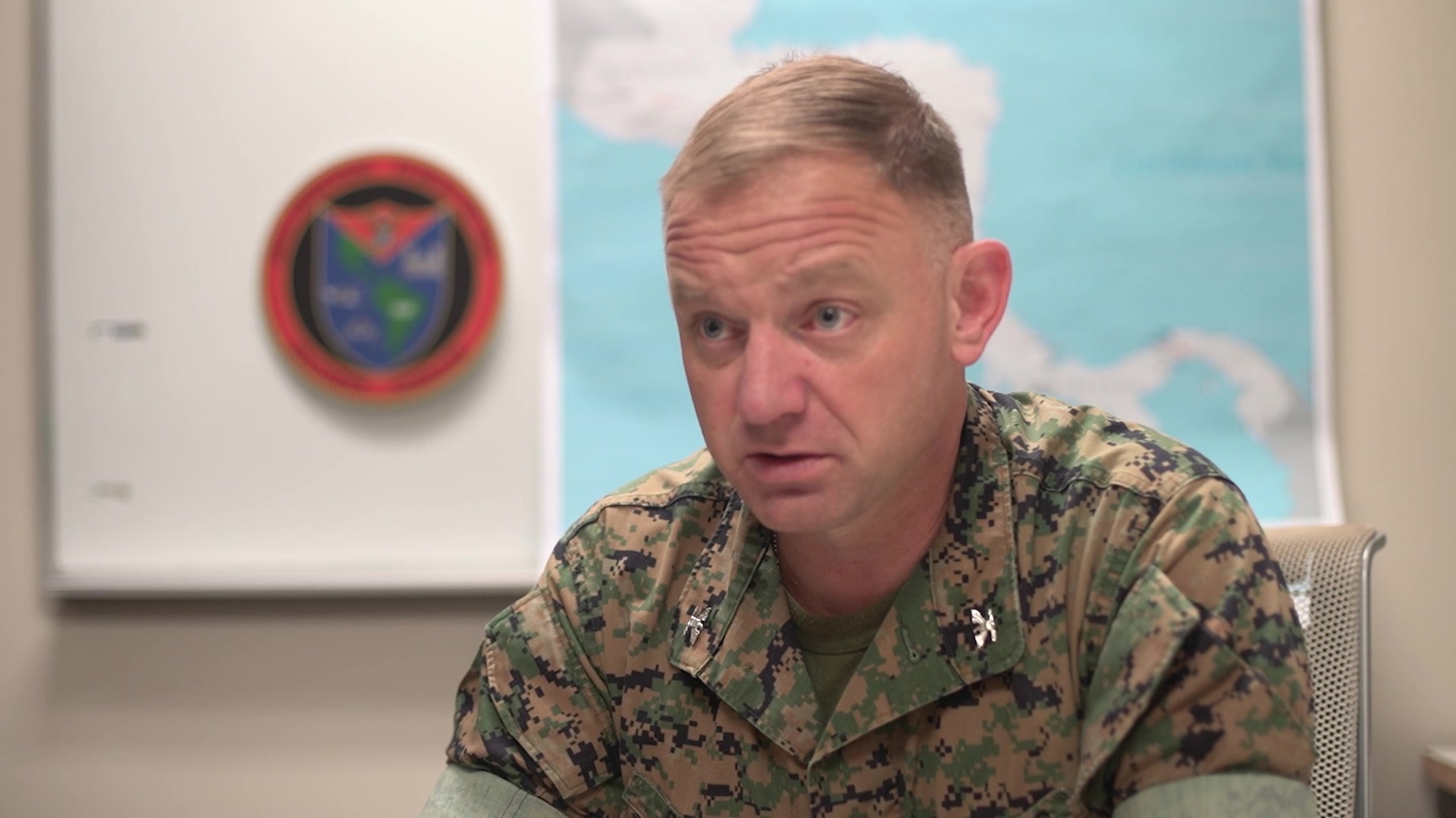 Col. Vincent Dawson, the commanding officer of Special Purpose Marine Air-Ground Task Force - Southern Command, talks about the significance of the task force’s deployment to Latin America and the Caribbean at Camp Lejeune, North Carolina, June 25, 2020. SPMAGTF-SC is poised to conduct crisis response, general engineering projects, and theater security cooperation training alongside partner nation militaries in Latin American and the Caribbean. Dawson is a native of Salem, Oregon. (U.S. Marine Corps video by Sgt. Andy O. Martinez)