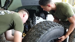 CLR-37 Motor Transport Maintenance Marines | B-roll of Motor Transport Maintenance Marines performing mechanical maintenance on tactical vehicles