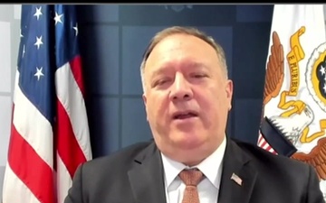 Secretary of State Michael R. Pompeo participates in a virtual event with The Hill, from the Department of State.