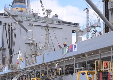 Time-Lapse of Forklifts moving pallets to be loaded onto a ship via a crane