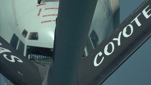 A U.S. Air Force KC-135 Stratotanker refuels an E-3 Sentry Airborne Warning and Control System.