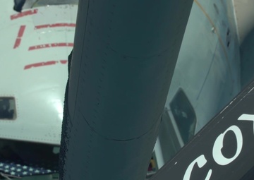 A U.S. Air Force KC-135 Stratotanker refuels an E-3 Sentry Airborne Warning and Control System.