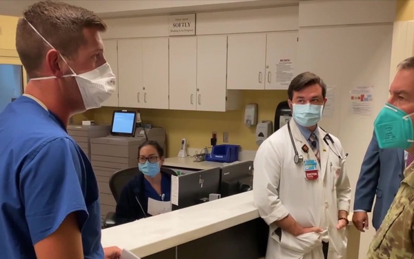 (B-Roll) Maj. Gen. Michael Stone visits LAC+USC Hospital in East Los Angeles, Calif.