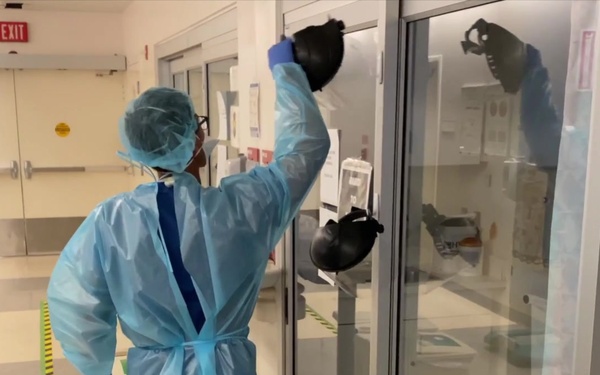 (B-Roll) US Air Force Airman supports staff at Los Angeles medical center