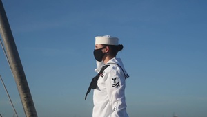 USS New York Performs Morning Colors