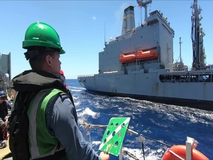 HMCS Winnipeg conducting a Replenishment-at-Sea with USS Henry J. Kaiser.