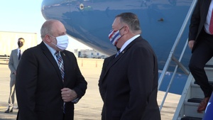 U.S. Secretary of State Michael R. Pompeo disembarks his airplane after landing in Ben Gurion airport, Israel