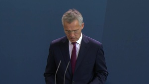 NATO Secretary General holds joint press point with German Chancellor.