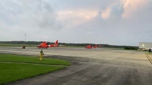 Coast Guard aircrew launch for post-storm flight assessments