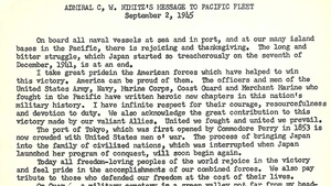 Admiral Nimitz Message to the Fleet - Hard Won Homecoming