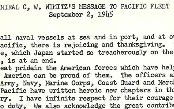 Admiral Nimitz Message to the Fleet - Hard Won Homecoming