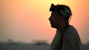 Al Udeid flightline sunset B-roll