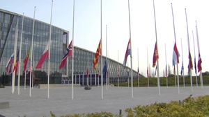 Allied flags at half-mast at NATO HQ in commemoration of the 9/11 terrorist attacks