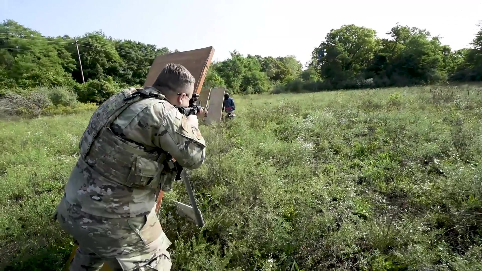 Members of the 180th Fighter Wing Security Forces Squadron participate in Move, Shoot and Communicate training in Swanton, Ohio, Sept. 13, 2020. The training simulates a combat scenario, in which Airmen have to work as a team to move from cover to cover, toward a target. Training for diverse, real-world scenarios ensures Airmen are fully trained, qualified, prepared and ready to deploy world-wide at all times.<br /><br />(Some subjects in video are blurred for privacy reasons)