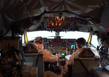 A U.S. Air Force KC-135 Stratotanker refuels an E-3 Sentry Airborne Warning and Control System.