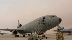 KC-10s, smoke on the flight line