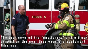 Firefighters record a virtual fire truck tour for DoDEA students on MCB Camp Lejeune & MCAS New River