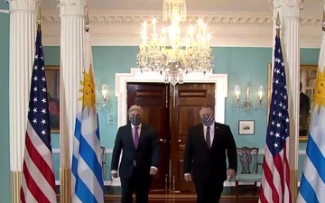 Secretary Pompeo Camera Spray with Uruguayan Foreign Minister Bustillo