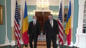 Secretary Pompeo Camera Spray with Romanian Foreign Minister Aurescu