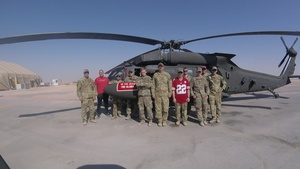 Co. G, 2-104th GSAB, Nebraska National Guard shout out to Nebraska Cornhuskers