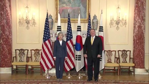 Secretary of State Michael R. Pompeo hosts a working lunch for Republic of Korea Foreign Minister Kang Kyung-wha, at the Department of State