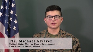 Pfc. Michael Alvarez shares a Veterans Day message with veterans