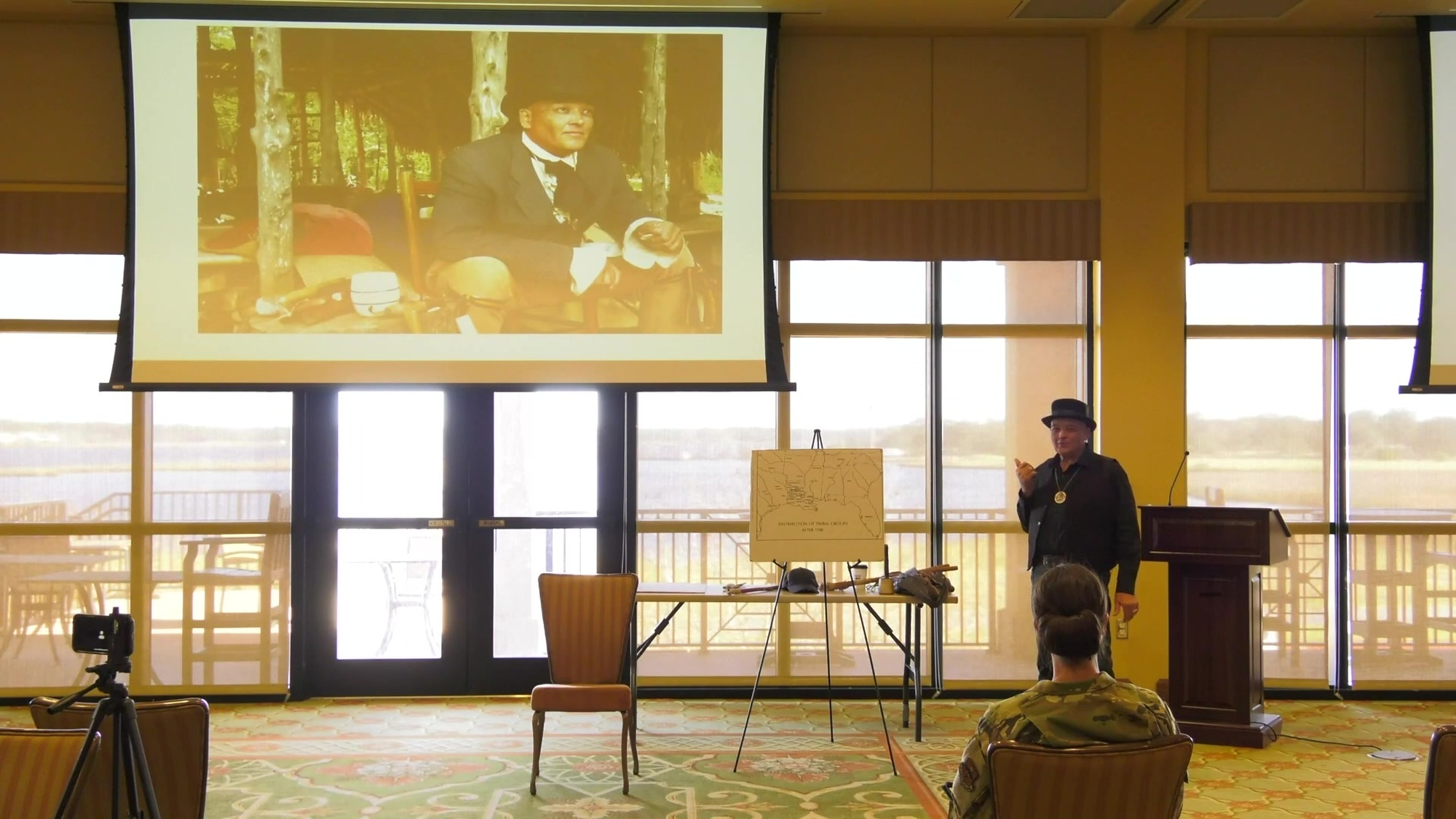 Grayhawk Perkins, a New Orleans-born Native American of Choctaw and Houma Nation descent, spoke at Keesler Air Force Base on the 19th of November 2020.<br />Perkins educated Air Force members about traditional and contemporary Native American culture of the Southeast through his stories and songs