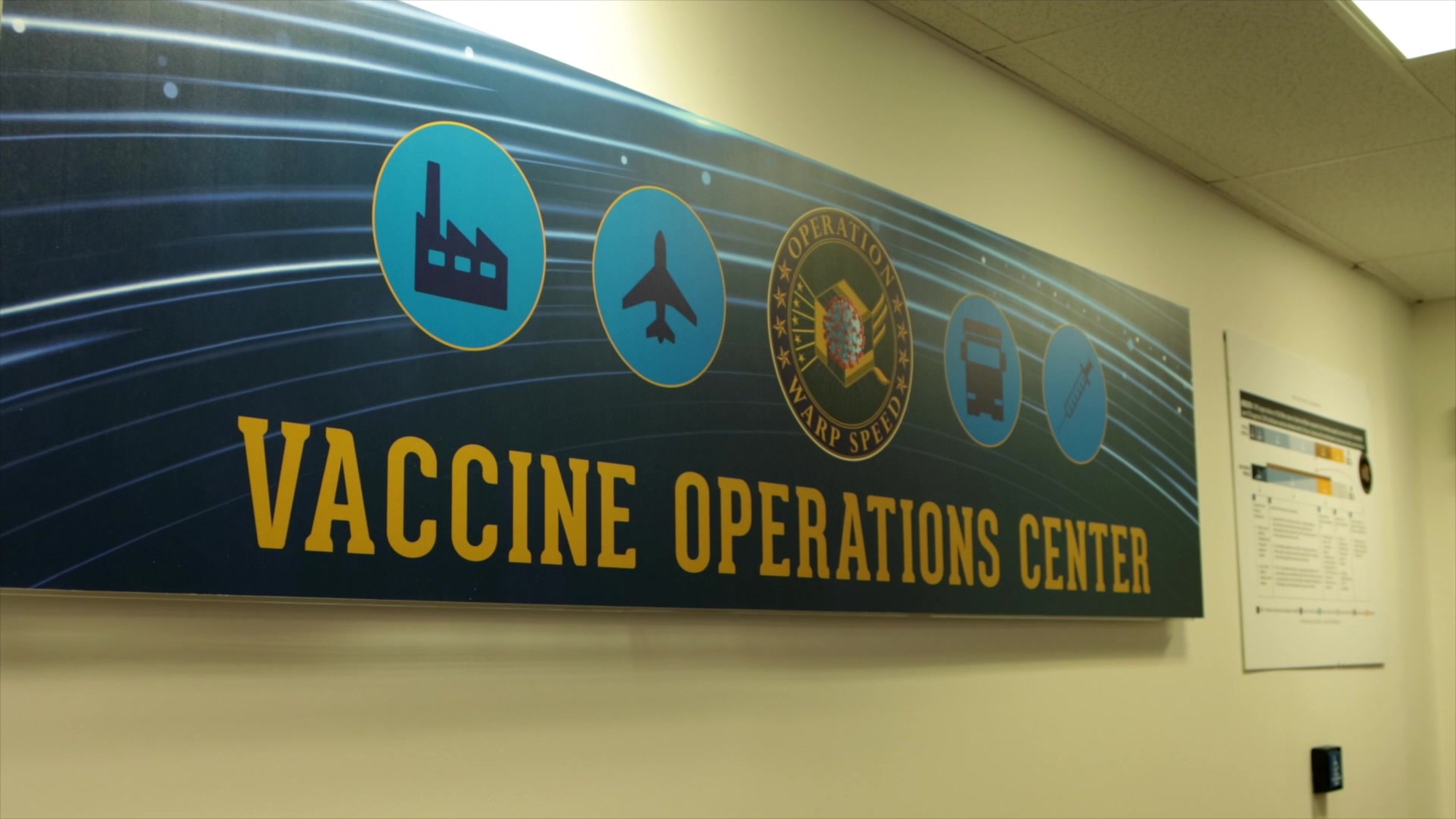 Several government departments work together at the Operation Warp Speed headquarters in Washington,. Nov. 13, 2020. Operation Warp Speed is a joint effort by several U.S. government components and public partnerships to facilitate the development, manufacture and distribution of COVID-19 vaccines, therapeutics and diagnostics.<br />Video by Elijah Light