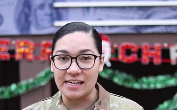 Spc. Jessica Del Valle, Clarksville, TN, delvers a Christmas message