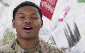 Spc. Trent Tardy from Copperas Cove, TX, delivers a Christmas message