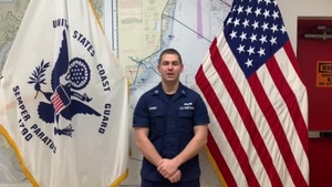 A U.S. Coast Guard member from Sector Delaware Bay sends a holiday message for the 2020 Armed Forces Bowl