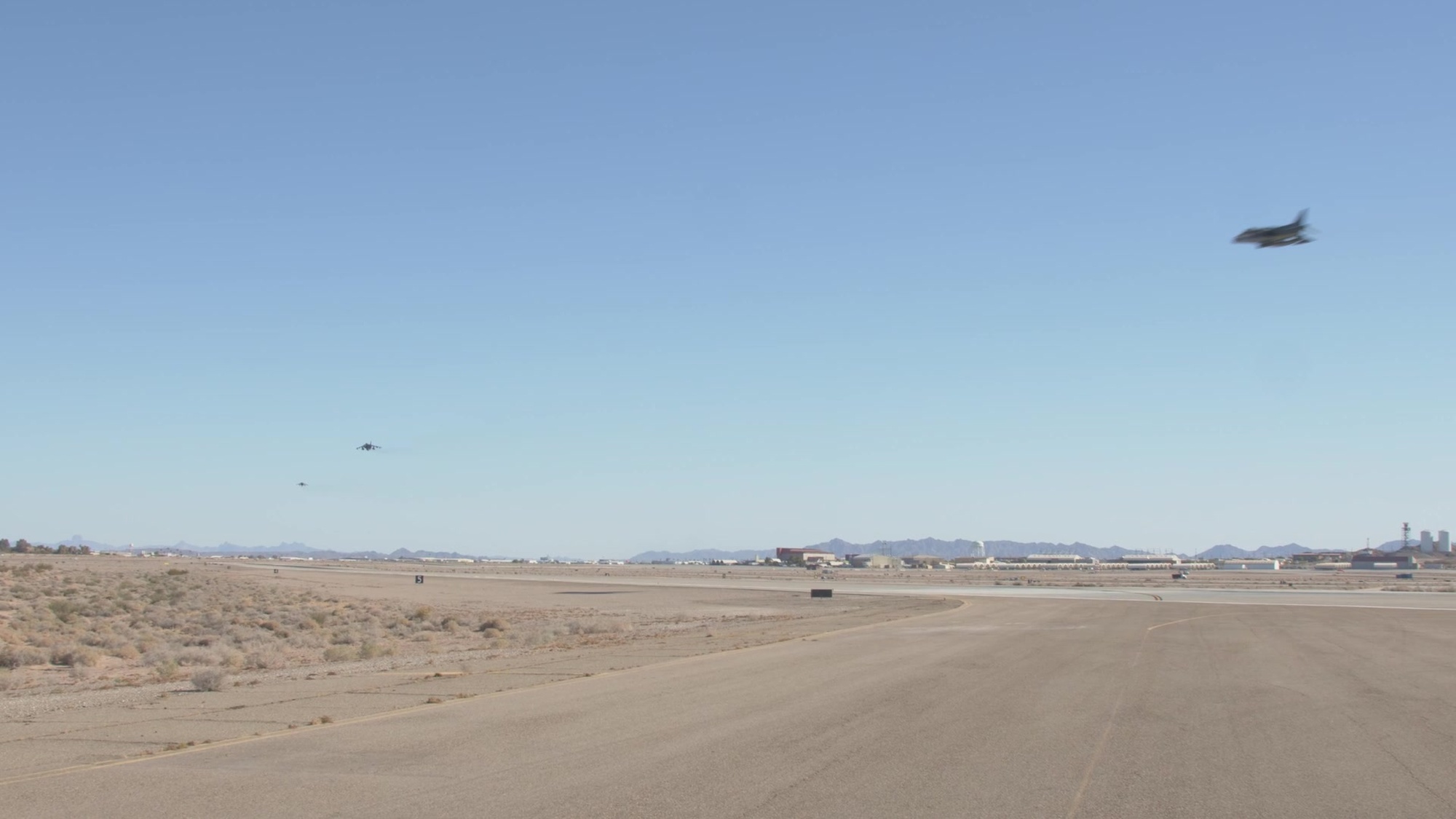 F-35s and AV-8s from the 3rd Marine Air Wing (MAW) take off out of Marine Corps Air Station (MCAS) Yuma. The fighter jets took off from MCAS Yuma before starting a training exercise. (U.S. Marine Corps Video by Lance Cpl. Matthew Romonoyske-Bean)