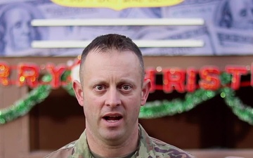 1st Sgt. Luke Krier, Remsen, IA, delivers a Christmas message