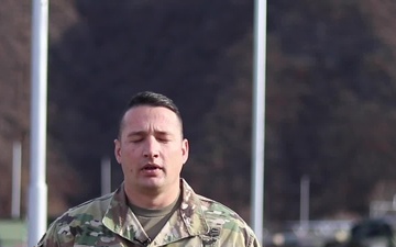 Sgt. 1st Class Jason Stoos, Ankeny, IA, delivers a Christmas message