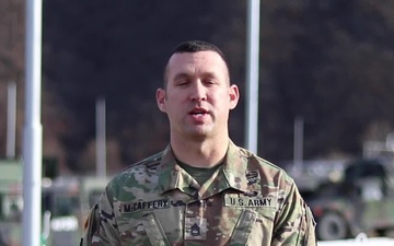 Sgt. 1st Class Joshua McCaffery, Bondurant, IA, delivers a Christmas message