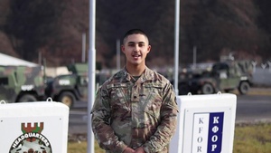 Spc. Danial Alfonso Ruiz, Council Bluffs, IA, delivers a Christmas message