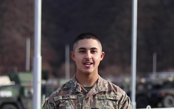 Spc. Danial Alfonso Ruiz, Council Bluffs, IA, delivers a Christmas message