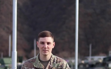 Spc. Tristen Vanderheiden, Pella, IA, delivers a Christmas message