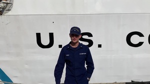 A U.S. Coast Guard member from Coast Guard Cutter Northland sends a holiday message for the 2020 Armed Forces Bowl