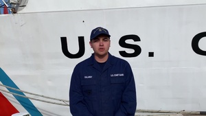 A U.S. Coast Guard member from Coast Guard Cutter Northland sends a holiday message for the 2020 Armed Forces Bowl