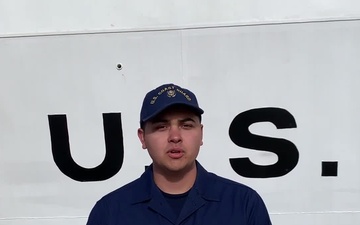 A U.S. Coast Guard member from Coast Guard Cutter Northland sends a holiday message for the 2020 Armed Forces Bowl