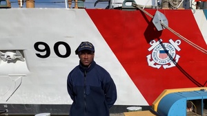 A U.S. Coast Guard member from Coast Guard Cutter Northland sends a holiday message for the 2020 Armed Forces Bowl