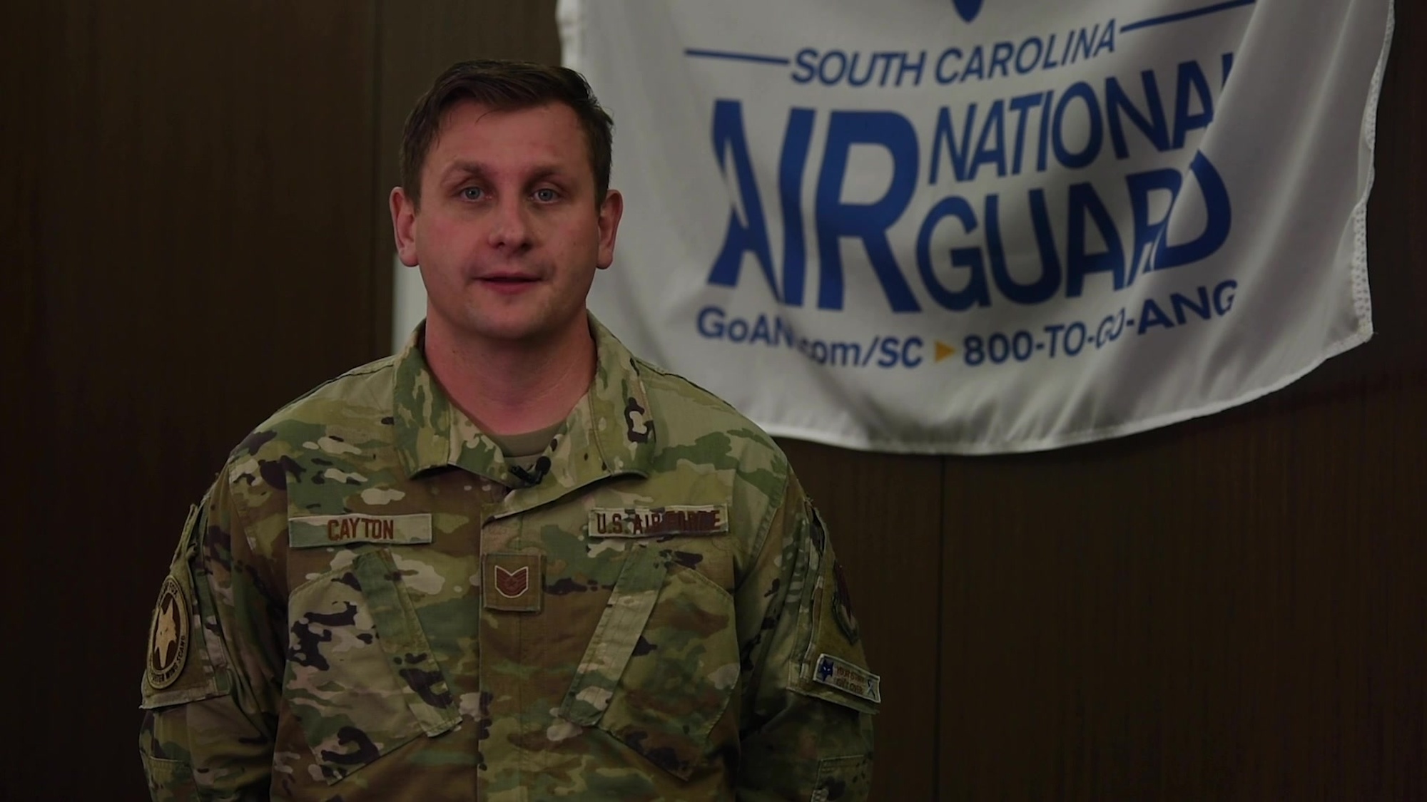 U.S. Air Force Tech. Sergeant Juston Cayton, a production recruter from the 169th Recruiting and Retention team, answers a frequently asked question regarding joining the South Carolina Air National Guard.  (U.S. Air National Guard Video by Senior Airman Mackenzie Bacalzo, 169th Fighter Wing, Public Affairs)